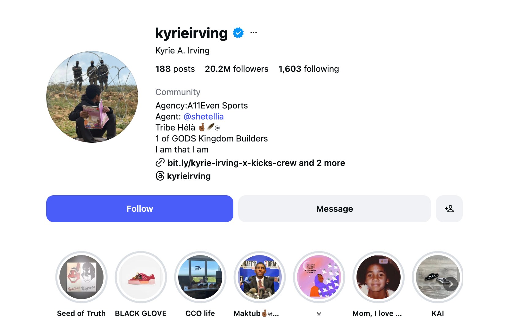 Баскетболист NBA Кайри Ирвинг сменил фото в Instagram в поддержку Палестины